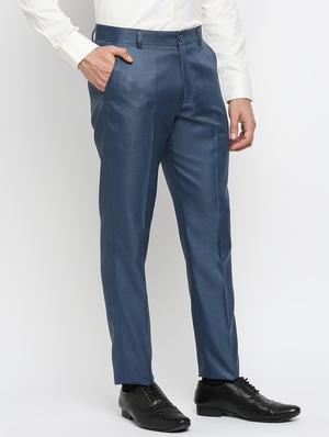 blue solid flat front trousers formal trouser - 18287634 - Standard Image - 2