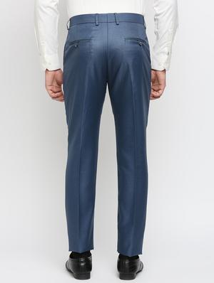 blue solid flat front trousers formal trouser - 18287634 - Standard Image - 3