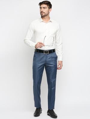 blue solid flat front trousers formal trouser - 18287634 - Standard Image - 4