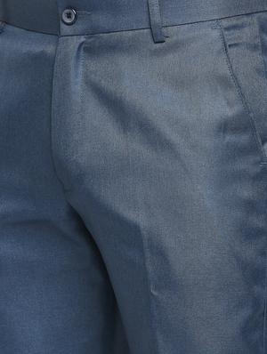 blue solid flat front trousers formal trouser - 18287634 - Standard Image - 5