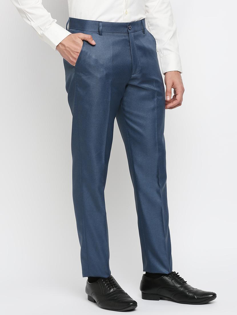 blue solid flat front trousers formal trouser - 18287634 - Zoom Image - 2
