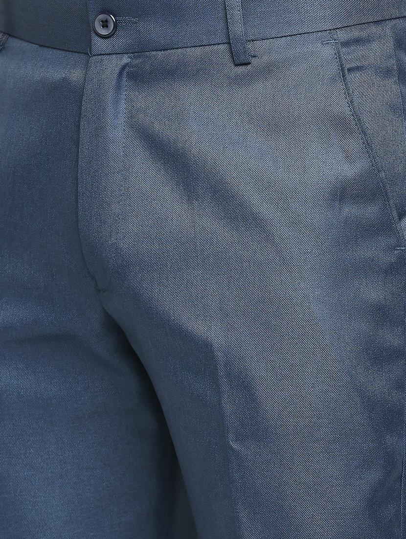 blue solid flat front trousers formal trouser - 18287634 - Zoom Image - 5