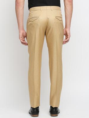 beige solid flat front trousers formal trouser - 18287636 - Standard Image - 3