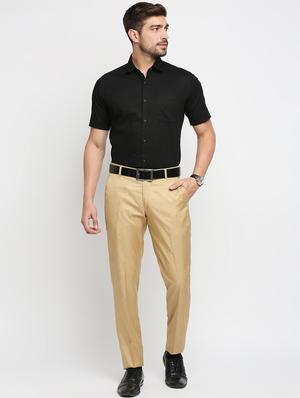 beige solid flat front trousers formal trouser - 18287636 - Standard Image - 4