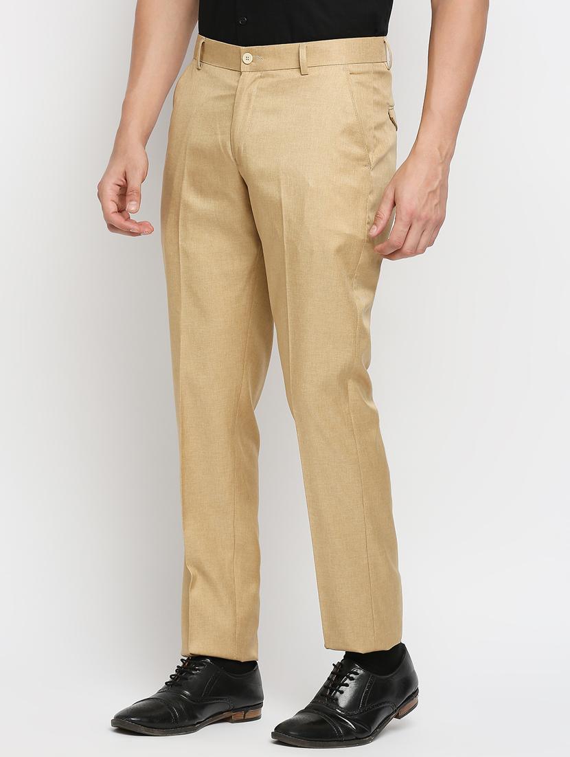 beige solid flat front trousers formal trouser - 18287636 - Zoom Image - 2