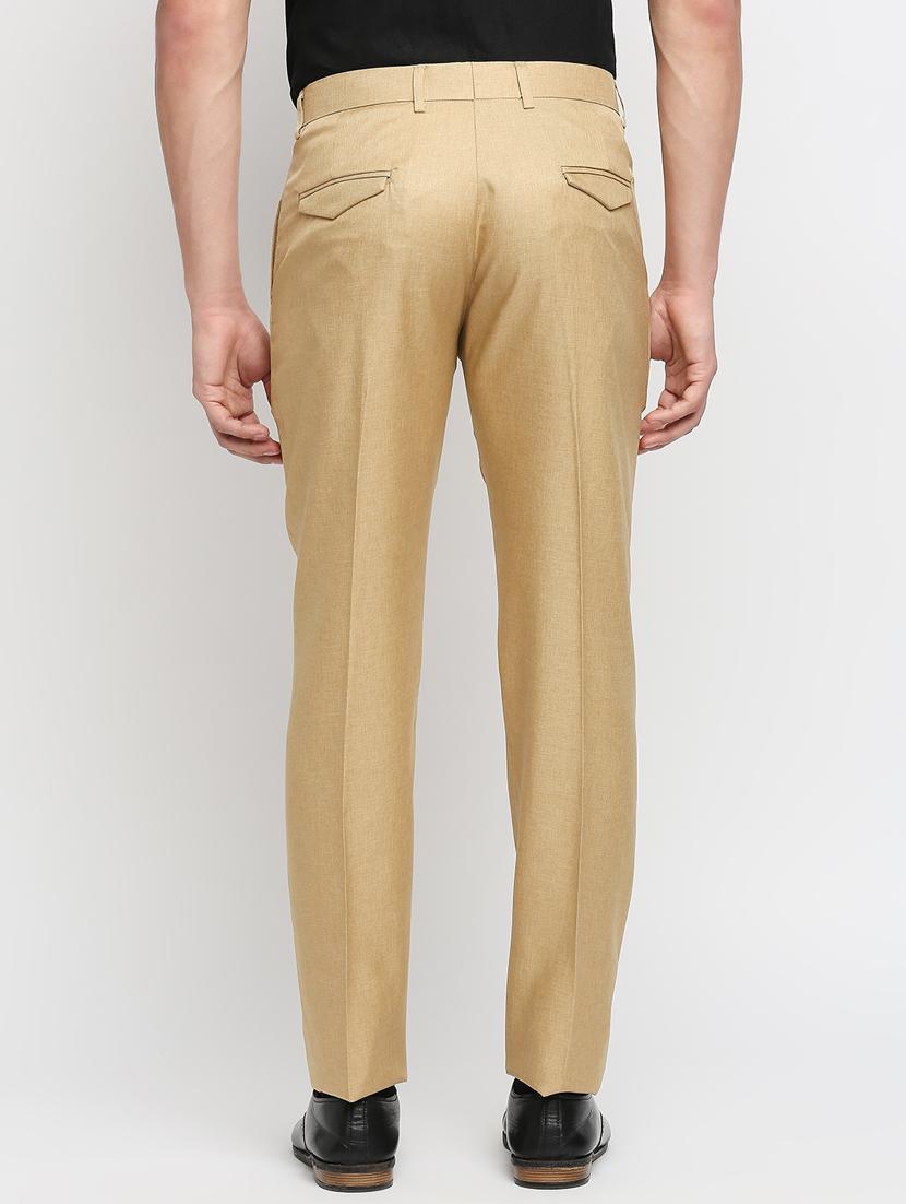 beige solid flat front trousers formal trouser - 18287636 - Zoom Image - 3
