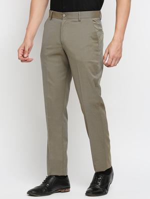 beige solid flat front trousers formal trouser - 18287641 - Standard Image - 2