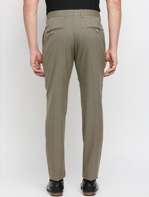 beige solid flat front trousers formal trouser - 18287641 - Standard Image - 3