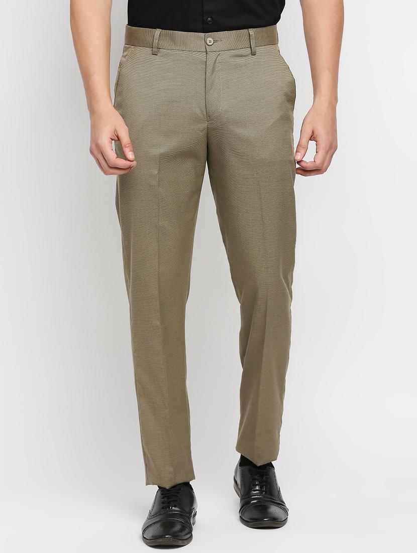 beige solid flat front trousers formal trouser - 18287641 - Zoom Image - 1