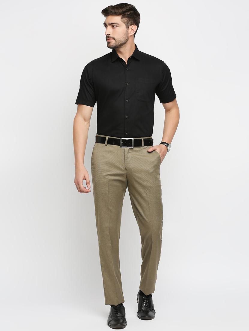 beige solid flat front trousers formal trouser - 18287641 - Zoom Image - 4