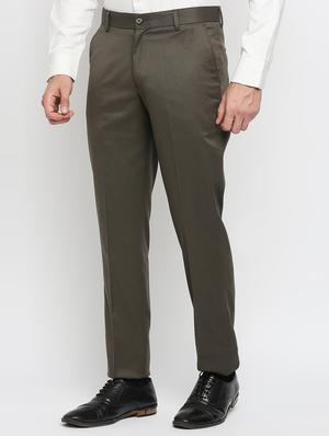 beige solid flat front trousers formal trouser - 18287642 - Standard Image - 2