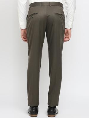beige solid flat front trousers formal trouser - 18287642 - Standard Image - 3