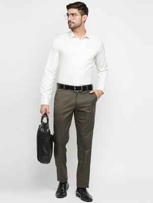 beige solid flat front trousers formal trouser - 18287642 - Standard Image - 4