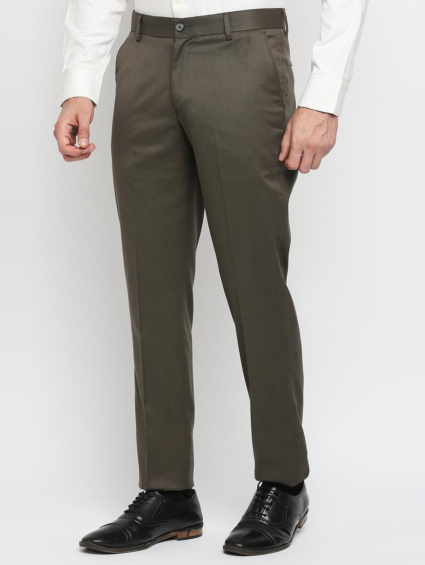 beige solid flat front trousers formal trouser - 18287642 - Zoom Image - 2