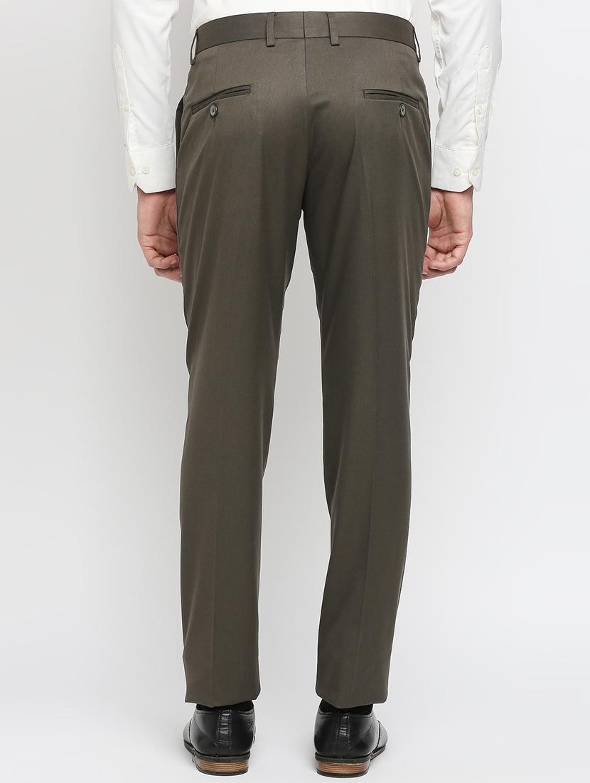 beige solid flat front trousers formal trouser - 18287642 - Zoom Image - 3