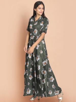 green printed a-line ethnic dress - 18287766 - Standard Image - 2