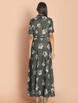 green printed a-line ethnic dress - 18287766 - Standard Image - 3