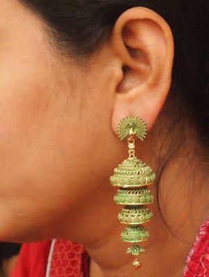 green brass jhumka earring - 18288696 - Standard Image - 4