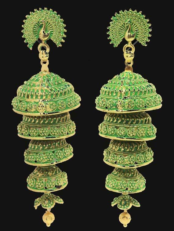 green brass jhumka earring - 18288696 - Zoom Image - 2