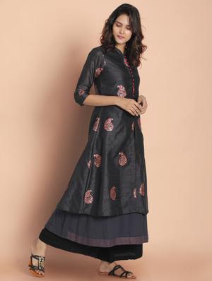black printed kurta with jacket kurta - 18288895 - Standard Image - 3