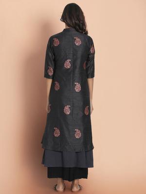 black printed kurta with jacket kurta - 18288895 - Standard Image - 4