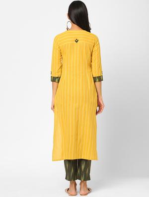 yellow cotton kurta pant set - 18289107 - Standard Image - 3