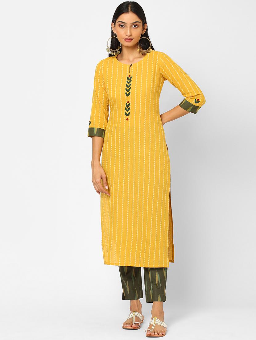 yellow cotton kurta pant set - 18289107 - Zoom Image - 1