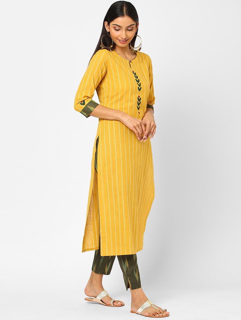 yellow cotton kurta pant set - 18289107 - Zoom Image - 2