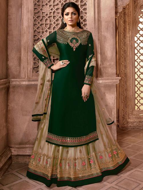 green kurta-skirt semi-stitched suit - 18289476 - Standard Image - 1
