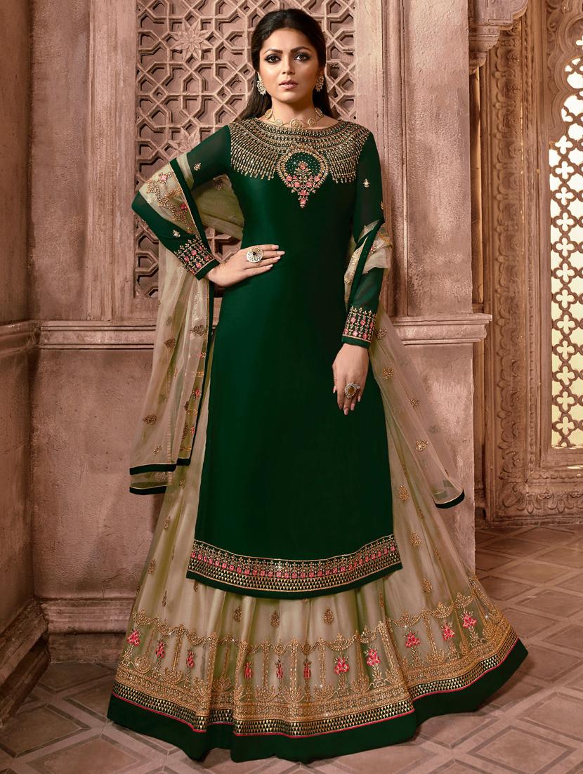 green kurta-skirt semi-stitched suit - 18289476 - Zoom Image - 1
