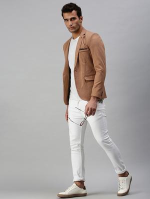 brown solid single breasted casual blazer - 18289549 - Standard Image - 4