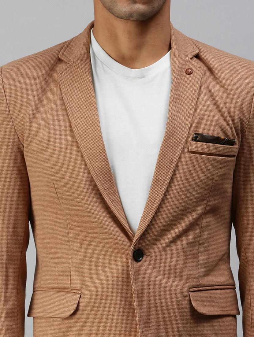 brown solid single breasted casual blazer - 18289549 - Zoom Image - 5
