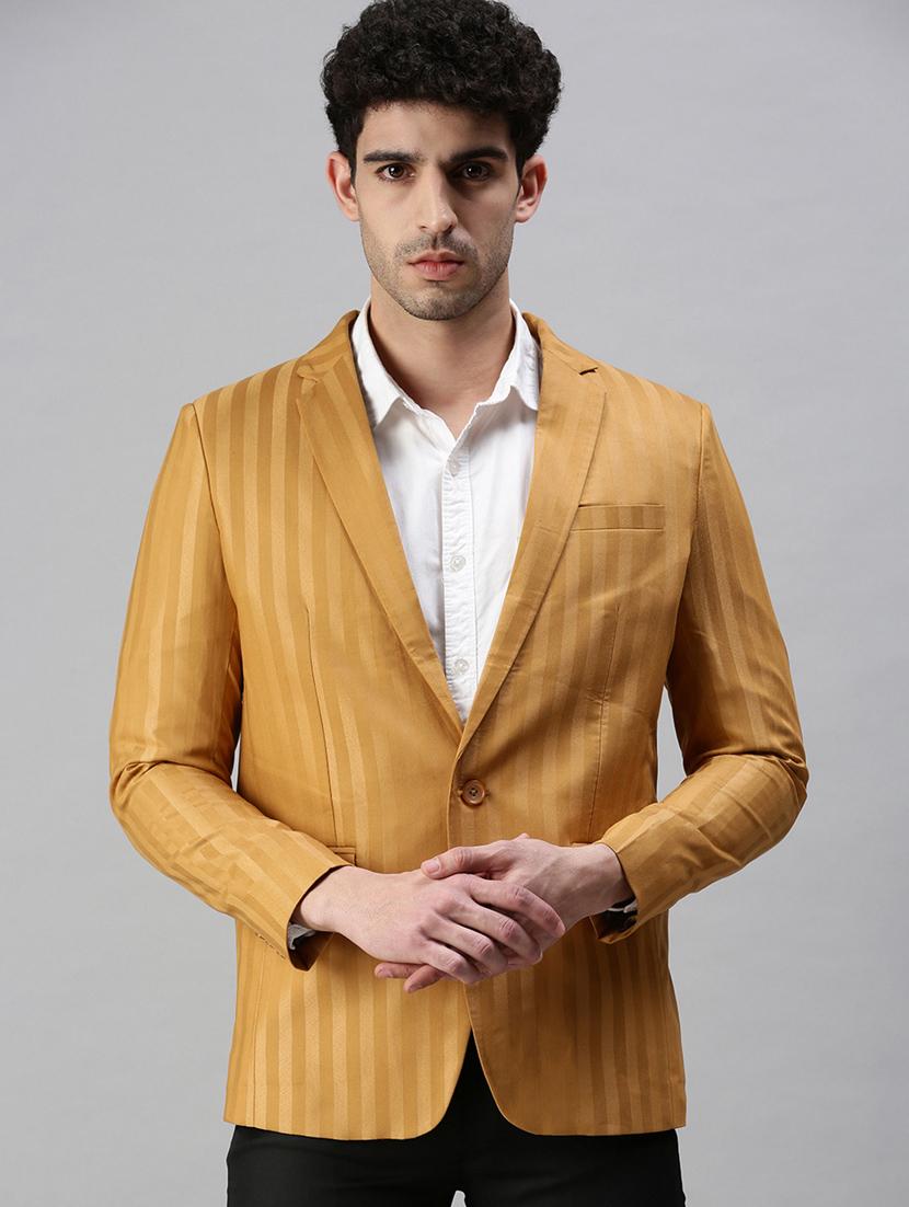 yellow striped single breasted casual blazer - 18289557 - Zoom Image - 1