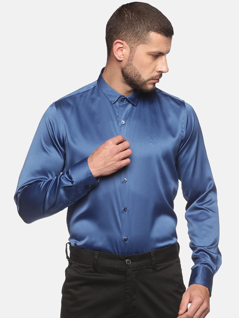 navy-blue solid casual shirt - 18289604 - Zoom Image - 1