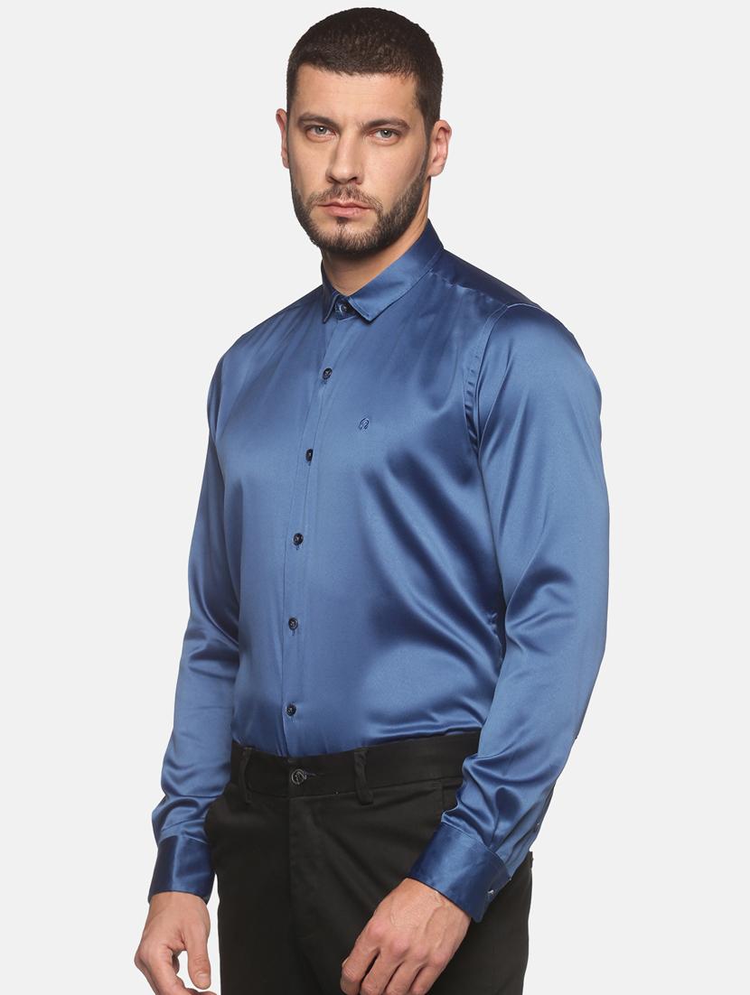 navy-blue solid casual shirt - 18289604 - Zoom Image - 2