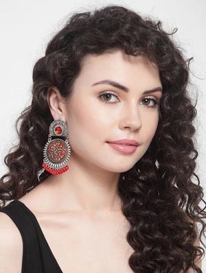 oxidized silver red beads chandbali earring - 18289679 - Standard Image - 2
