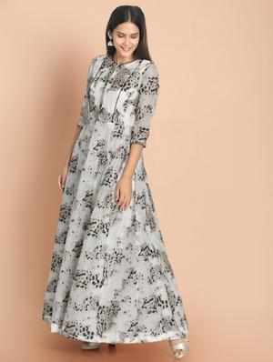 white printed a-line gown - 18289920 - Standard Image - 2