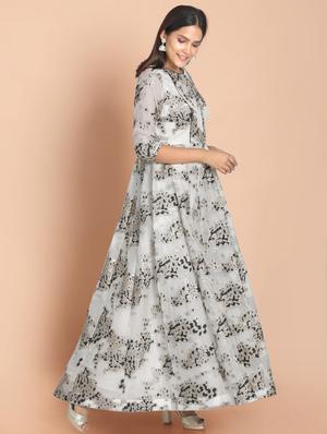 white printed a-line gown - 18289920 - Standard Image - 3