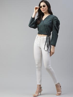 overlap neck printed top - 18290022 - Standard Image - 4