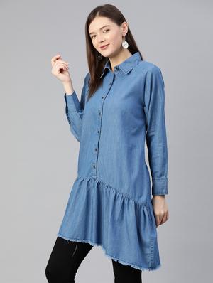 gathered hem solid long top - 18290024 - Standard Image - 2