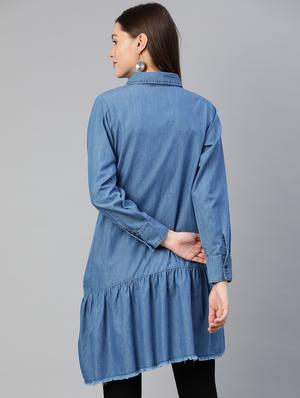 gathered hem solid long top - 18290024 - Standard Image - 3