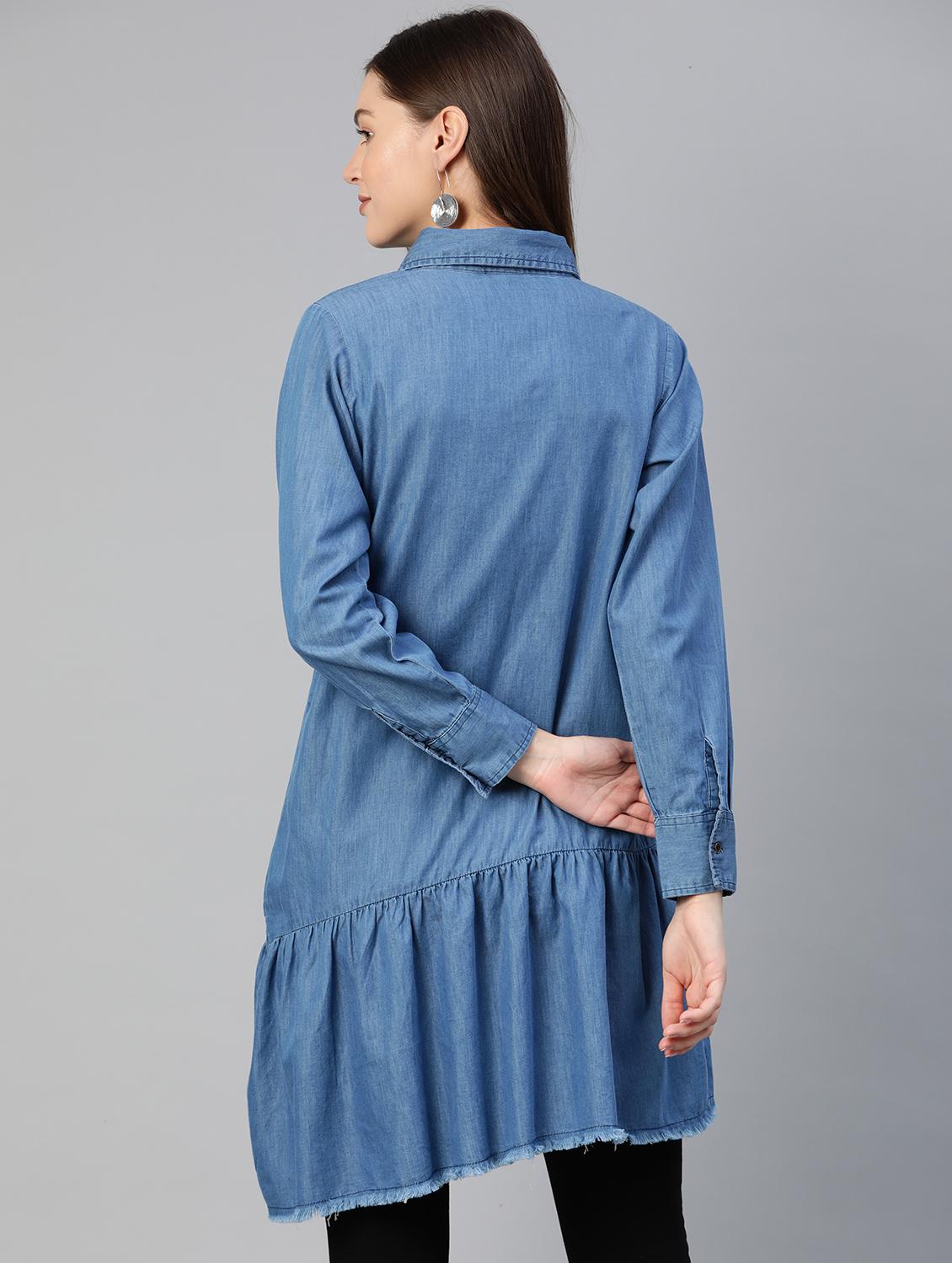 gathered hem solid long top - 18290024 - Zoom Image - 3