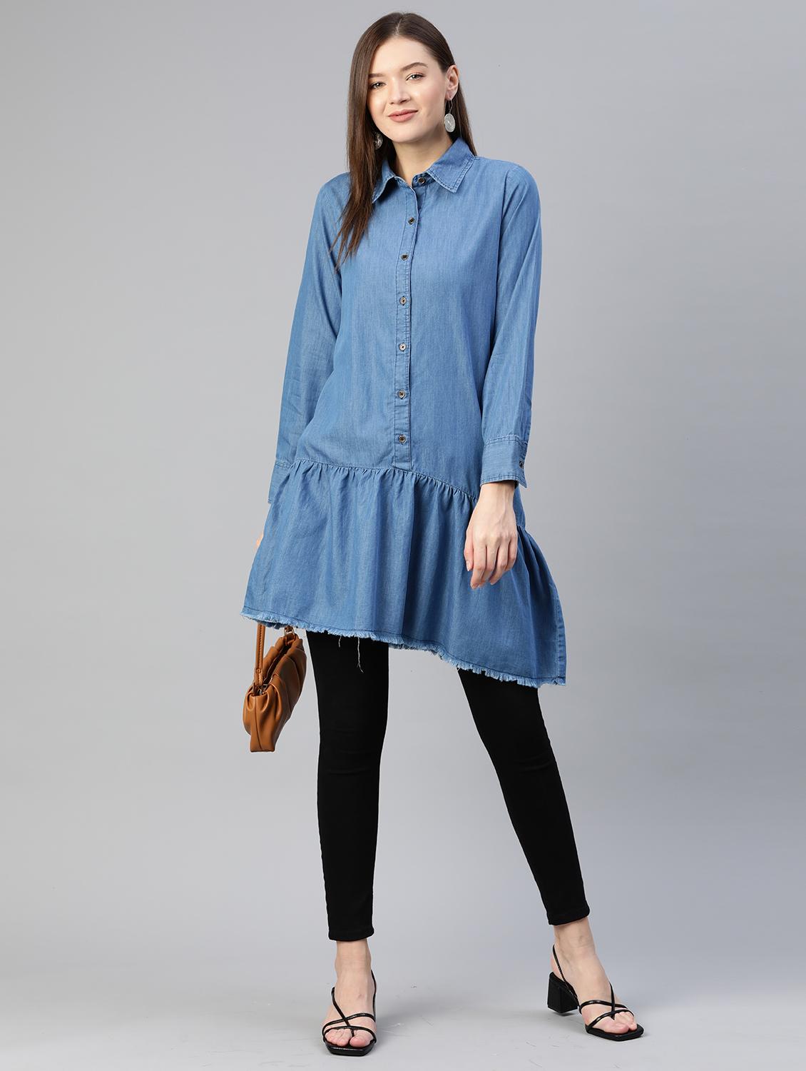 gathered hem solid long top - 18290024 - Zoom Image - 4