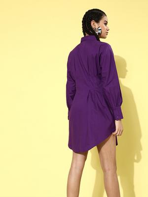 bishop sleeved solid shirt dress - 18290183 - Standard Image - 4