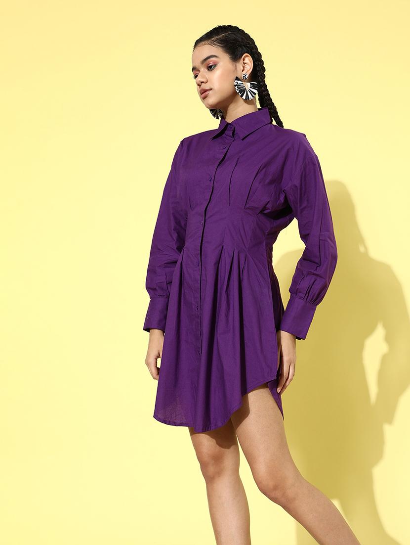 bishop sleeved solid shirt dress - 18290183 - Zoom Image - 2