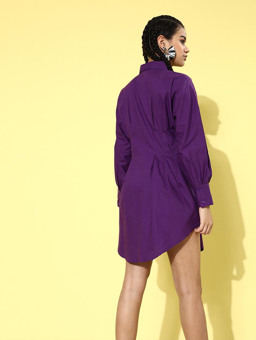 bishop sleeved solid shirt dress - 18290183 - Zoom Image - 4