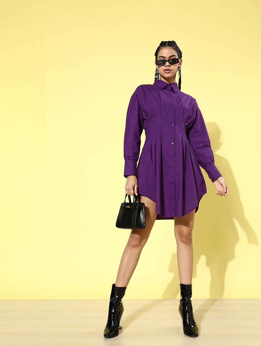 bishop sleeved solid shirt dress - 18290183 - Zoom Image - 5