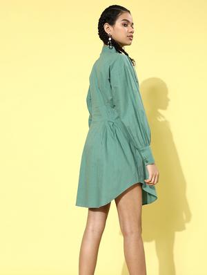 bishop sleeved solid shirt dress - 18290185 - Standard Image - 3