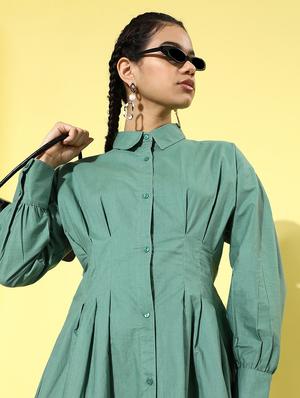 bishop sleeved solid shirt dress - 18290185 - Standard Image - 5