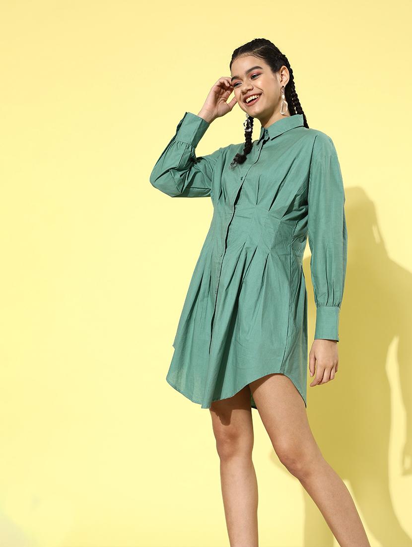bishop sleeved solid shirt dress - 18290185 - Zoom Image - 2
